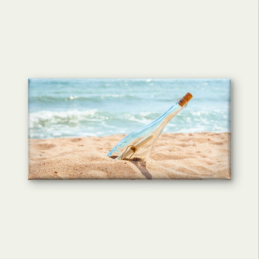 Message In Bottle Beach Sandy Shore Wall Art Canvas Office Home Framed 80x45cm