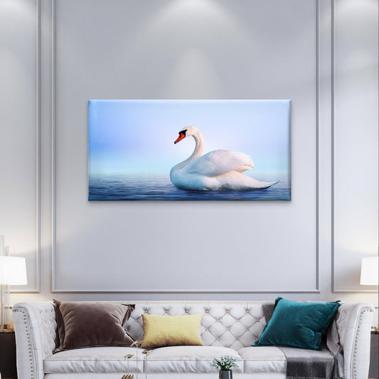 White Swan Lake Water Nature Bird Wall Art Canvas Office Home Framed 80x45cm