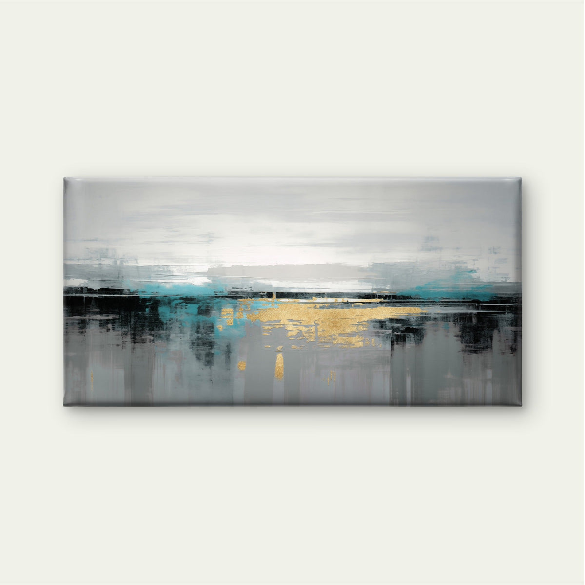 Modern Teal Metallic Silver Seascape Wall Art Canvas Office Home Framed 120x60cm