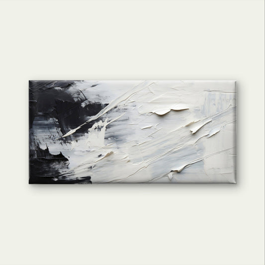 Black White Minimalist Abstract Gray Wall Art Canvas Office Home Framed 80x45cm