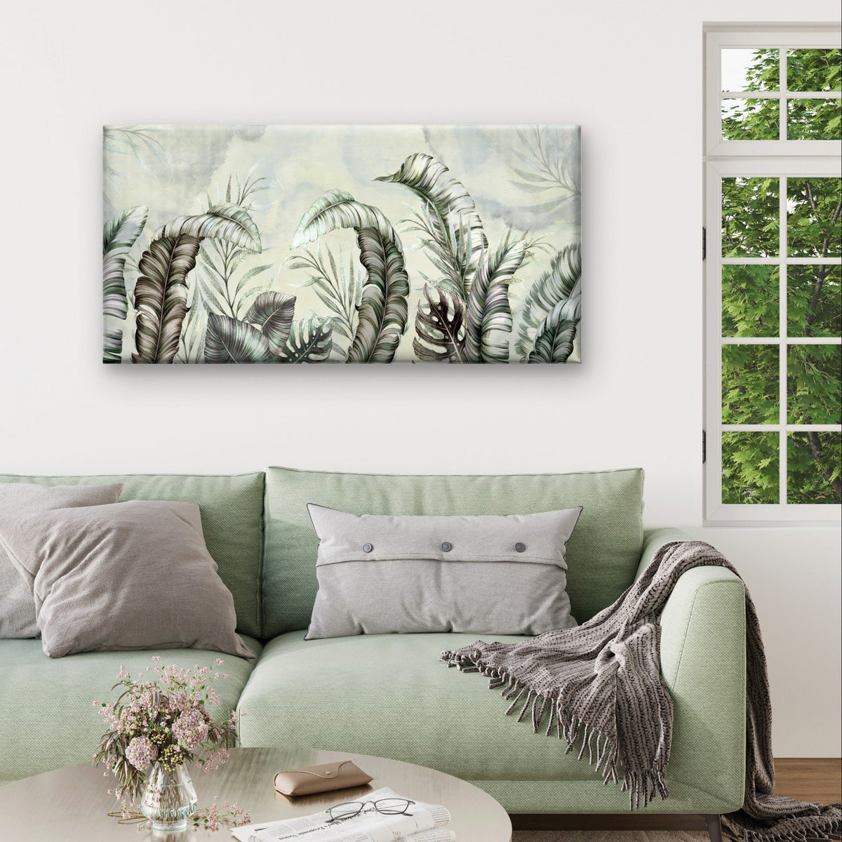 Botanical Banana Leaf Monstera Palm Wall Art Canvas Office Home Framed 120x60cm