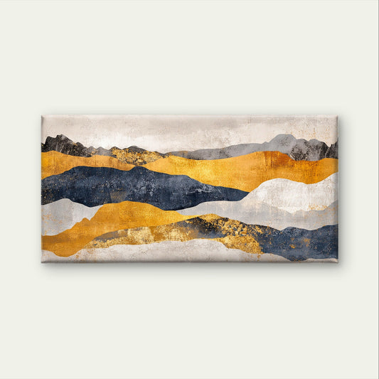 Abstract Mountain Gold Foil Navy Wall Art Canvas Office Home Framed 80x45cm