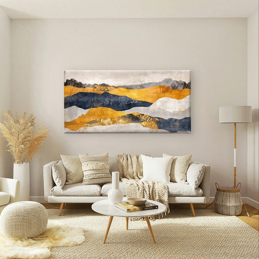 Abstract Mountain Gold Foil Navy Wall Art Canvas Office Home Framed 80x45cm