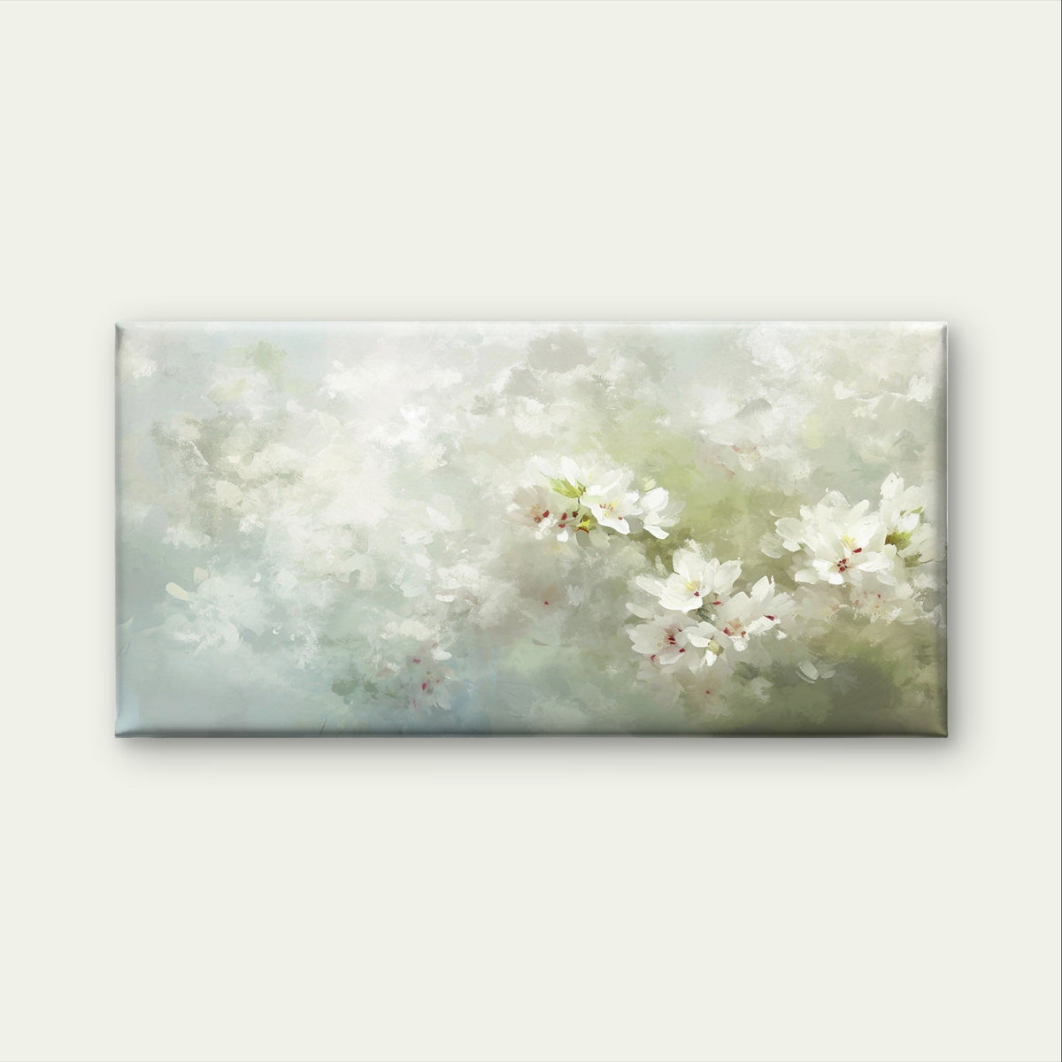 White Cherry Blossom Floral Painting Wall Art Canvas Office Home Framed 120x60cm