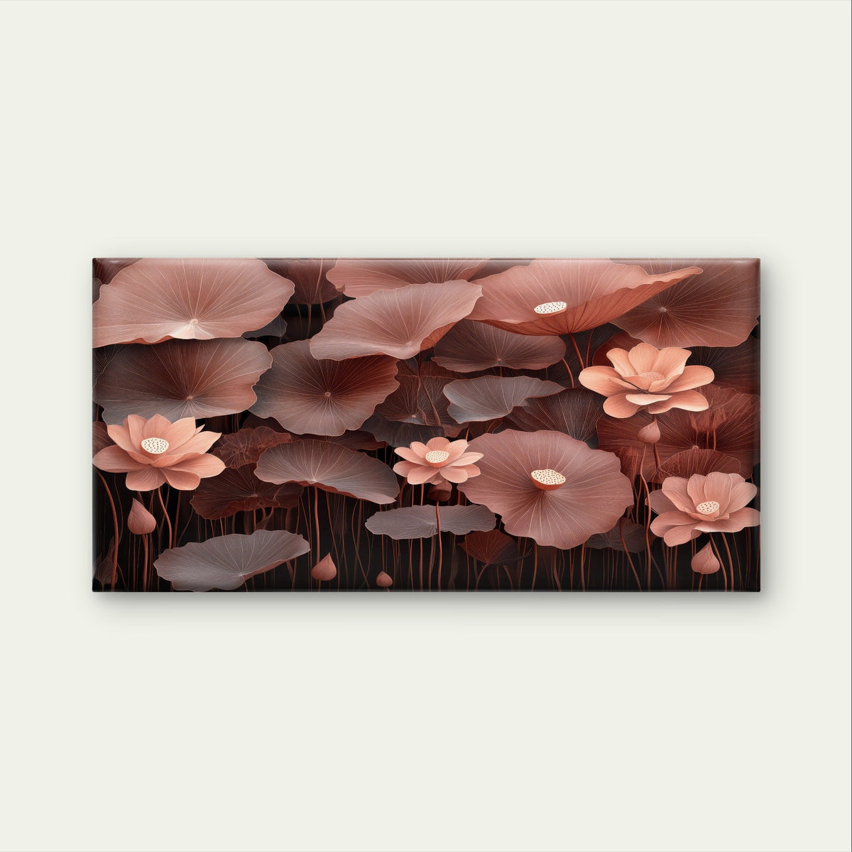 Rose Gold Lotus Lily Water Lilys Wall Art Canvas Office Home Framed 120x60cm