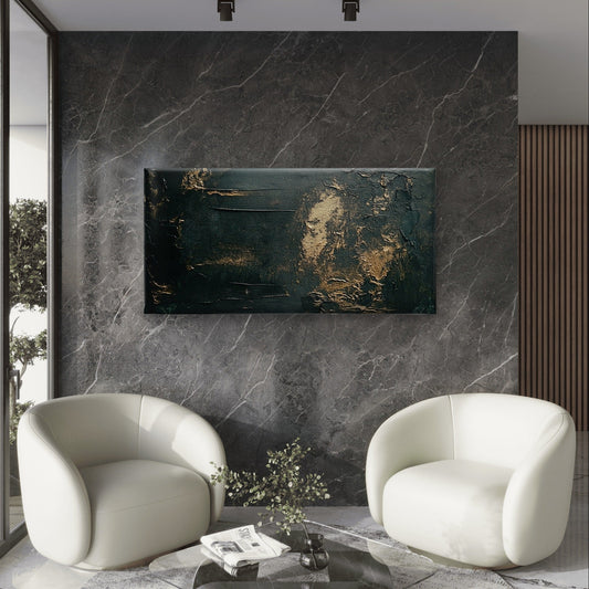 Abstract Black Gold Foil Luxury Wall Art Canvas Office Home Framed 80x45cm