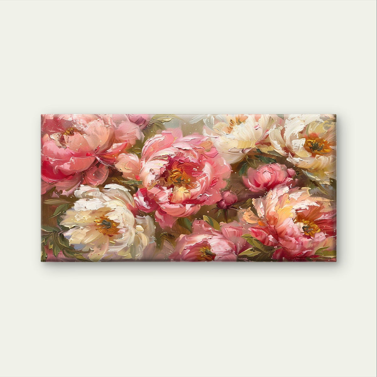 Oil Painting Pink Peony Flowers Wall Art Canvas Office Home Framed 120x60cm