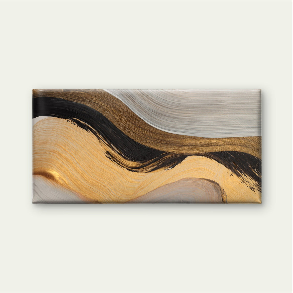 Modern Beige Gold Abstract Wave Wall Art Canvas Office Home Framed 80x45cm