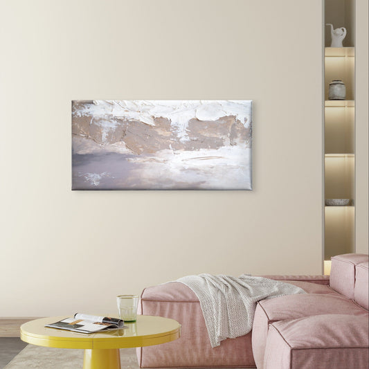 Modern Beige Abstract Oil Texture Wall Art Canvas Office Home Framed 80x45cm