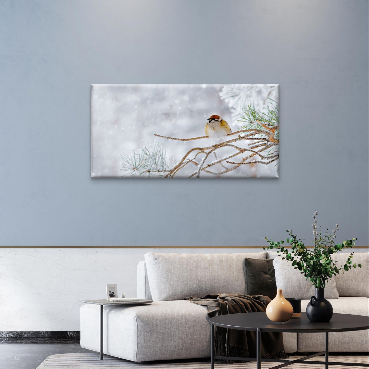 Little Sparrow Winter Wildlife Wall Art Canvas Office Home Framed 120x60cm