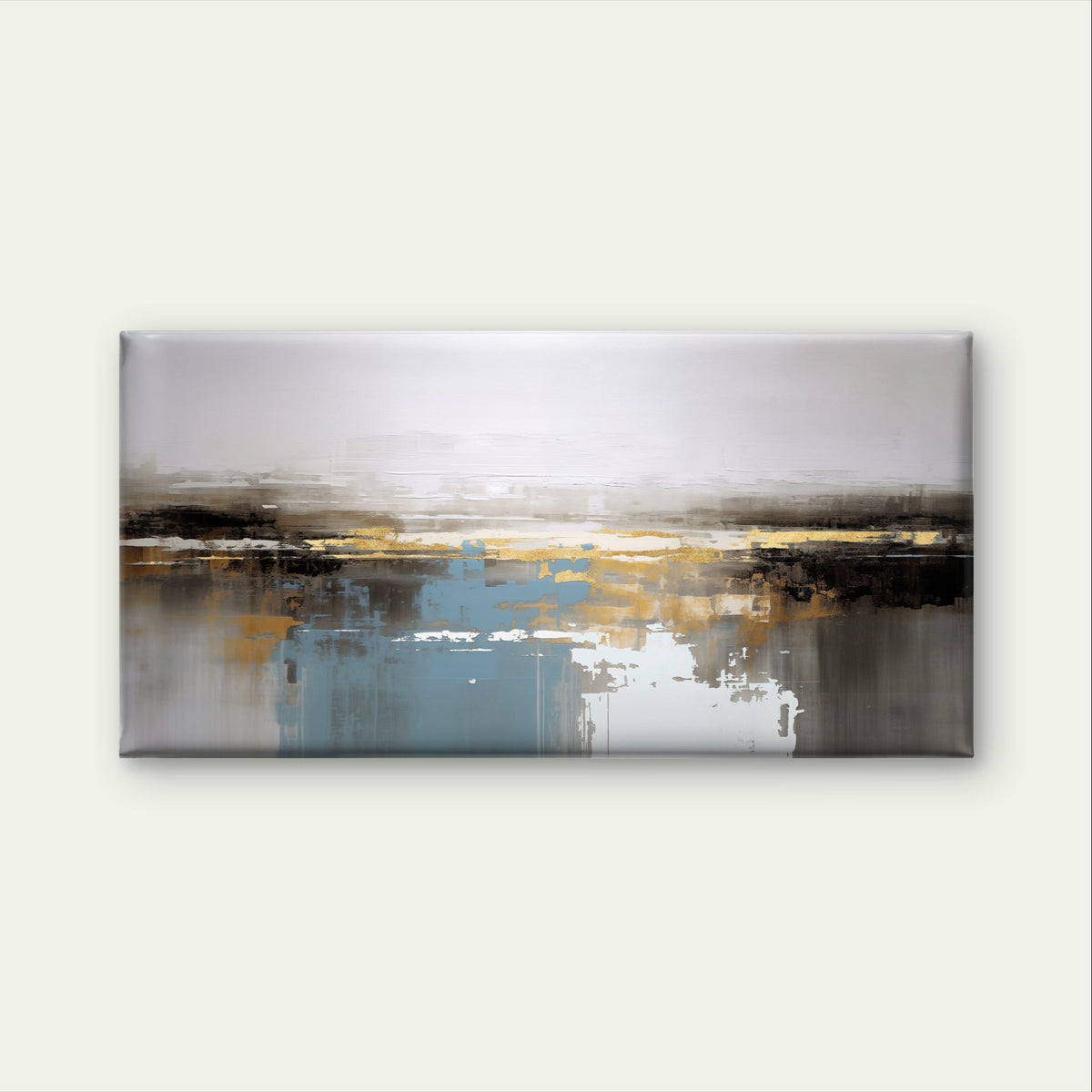 Gold Foil Blue Grey Oil Landscape Wall Art Canvas Office Home Framed 120x60cm