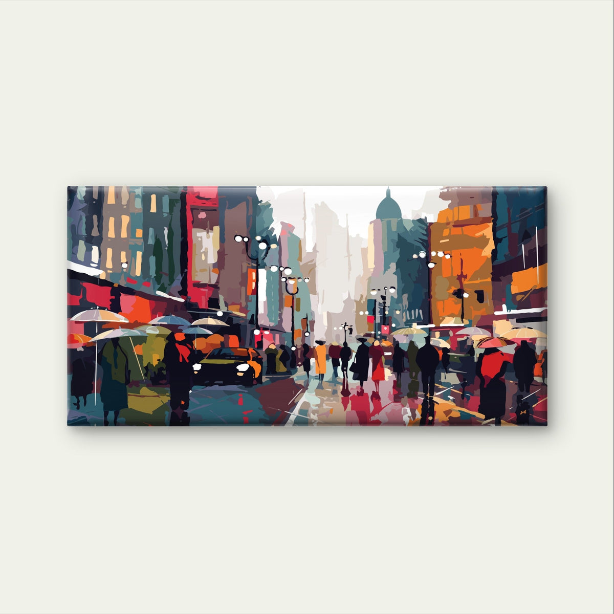 Rainy City Street People Umbrellas Wall Art Canvas Office Home Framed 120x60cm