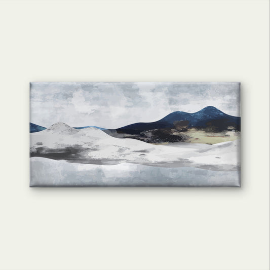 Modern Navy Blue Snowy Hills Valley Wall Art Canvas Office Home Framed 80x45cm