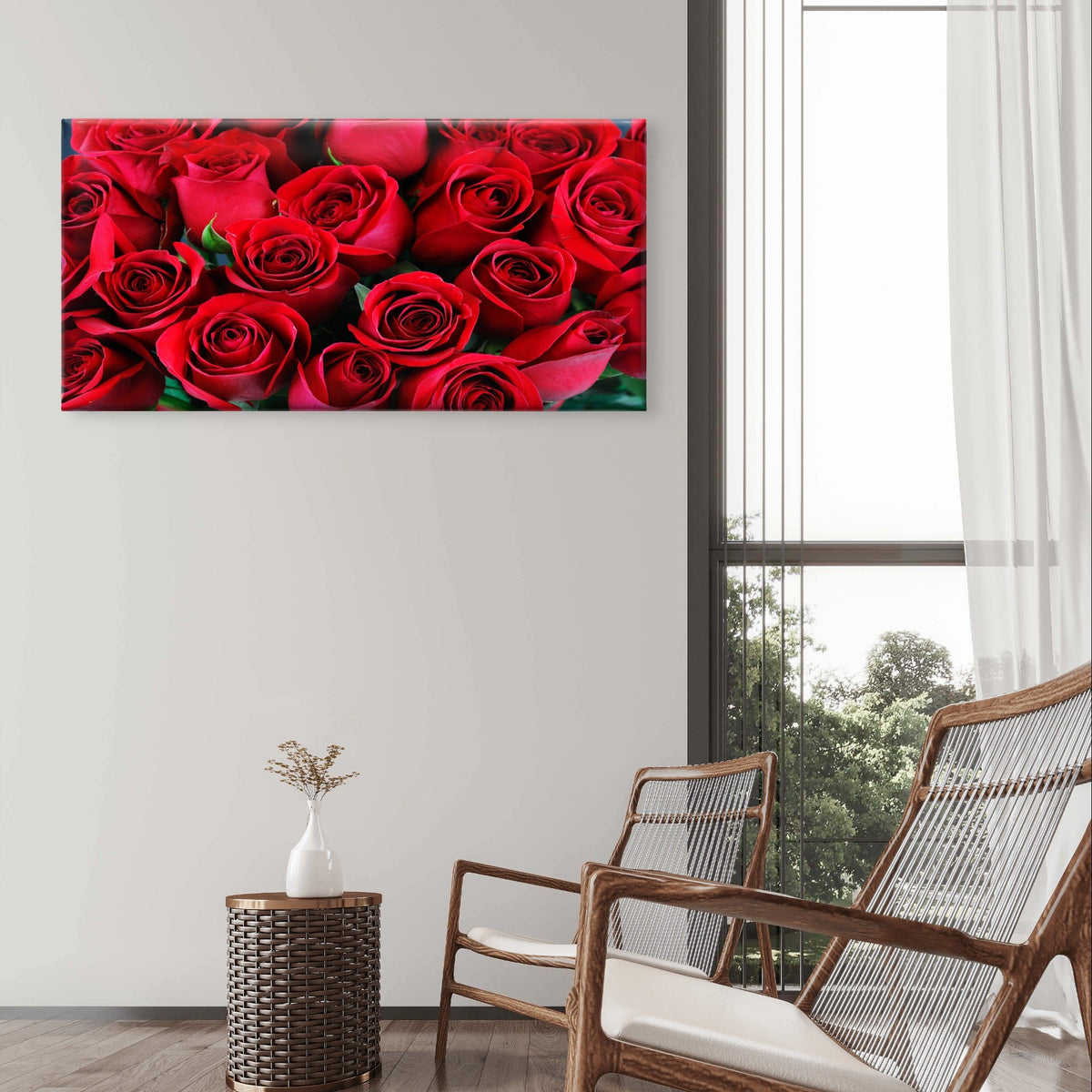 Romantic Crimson Rose Flower Blossom Wall Art Canvas Office Home Framed 120x60cm