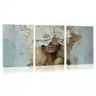 3pcs Abstract Golden White Flower Woman Painting Wall Art Set Canvas Framed 40x60cm - High Quality Print 100% Australian Made Wall Canvas Ready to Hang
