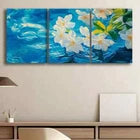 3pcs White Blossoms & Blue Leaves Nature Perfect Wall Art Set Canvas Framed 40x60cm - High Quality Print 100% Australian Made Wall Canvas Ready to Hang