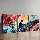 3pcs Black and White Piano Colorful Perfect Wall Art Set Canvas Framed 40x60cm - High Quality Print 100% Australian Made Wall Canvas Ready to Hang