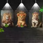 3pcs Modern Abstract Lion Family with Clowns Wall Art Set Canvas Framed 40x60cm - High Quality Print 100% Australian Made Wall Canvas Ready to Hang