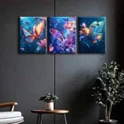 3pcs Glowing Butterfly with Flowers Perfect Wall Art Set Canvas Framed 40x60cm - High Quality Print 100% Australian Made Wall Canvas Ready to Hang