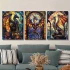 3pcs Sci-Fi Stained Glass Window Style Classic Metal Print Ready to Hang Art