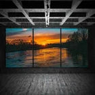 3pcs Beautiful Sunset Over Countryside Trees Metal Print Ready to Hang Art