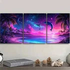 3pcs Dolphin Silhouette Under Purple Sky Ocean Wall Art Set Canvas Framed 40x60cm - High Quality Print 100% Australian Made Wall Canvas Ready to Hang