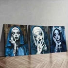 3pcs Gothic Nun Black Lipstick Design Perfect Wall Art Set Canvas Framed 40x60cm - High Quality Print 100% Australian Made Wall Canvas Ready to Hang