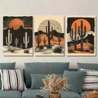 3pcs Classic Modern Style Desert Cactus Sunset Metal Print Ready to Hang Art