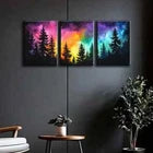 3pcs Colorful Night Sky Forest Darkness Perfect Wall Art Set Canvas Framed 40x60cm - High Quality Print 100% Australian Made Wall Canvas Ready to Hang