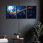 3pcs Electric Guitar in Space Moonlight Perfect Wall Art Set Canvas Framed 40x60cm - High Quality Print 100% Australian Made Wall Canvas Ready to Hang