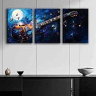 3pcs Electric Guitar in Space Moonlight Perfect Wall Art Set Canvas Framed 40x60cm - High Quality Print 100% Australian Made Wall Canvas Ready to Hang