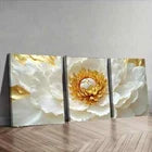 3pcs White Peony Gold Floral Waterproof Perfect Wall Art Set Canvas Framed 40x60cm - High Quality Print 100% Australian Made Wall Canvas Ready to Hang