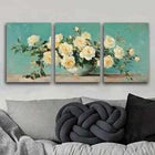 3pcs White Roses in Vase Beauty Colorful Perfect Wall Art Set Canvas Framed 40x60cm - High Quality Print 100% Australian Made Wall Canvas Ready to Hang