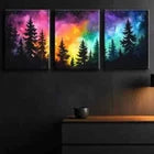 3pcs Colorful Night Sky Forest Darkness Perfect Wall Art Set Canvas Framed 40x60cm - High Quality Print 100% Australian Made Wall Canvas Ready to Hang