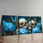 3pcs Skulls and Blue Flowers with Butterflies Wall Art Set Canvas Framed 40x60cm - High Quality Print 100% Australian Made Wall Canvas Ready to Hang