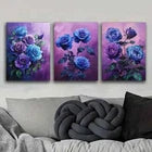 3pcs Purple Rose at Night Beauty Color Perfect Wall Art Set Canvas Framed 40x60cm - High Quality Print 100% Australian Made Wall Canvas Ready to Hang