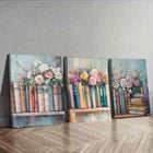 3pcs Books on the Shelf Colorful Beauty Perfect Wall Art Set Canvas Framed 40x60cm - High Quality Print 100% Australian Made Wall Canvas Ready to Hang