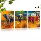 3pcs Vintage Nature African Elephants and Tribes Wall Art Set Canvas Framed 40x60cm - High Quality Print 100% Australian Made Wall Canvas Ready to Hang