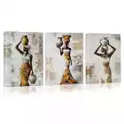 3pcs Elegant African Women with Vase Wall Art Set Canvas Framed 40x60cm - High Quality Print 100% Australian Made Wall Canvas Ready to Hang