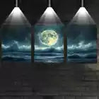 3pcs Blue & Green Starry Night Sky Moonlit Ocean Wall Art Set Canvas Framed 40x60cm - High Quality Print 100% Australian Made Wall Canvas Ready to Hang