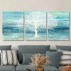 3pcs Abstract Cyan and Blue Golden Foil Metal Print Ready to Hang Art