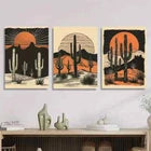 3pcs Classic Modern Style Desert Cactus Sunset Metal Print Ready to Hang Art