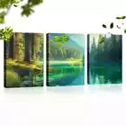 3pcs Vintage Peaceful Forest Lake with Mountain Wall Art Set Canvas Framed 40x60cm - High Quality Print 100% Australian Made Wall Canvas Ready to Hang