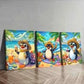 3pcs Penguins Holiday Colorful Painting Perfect Wall Art Set Canvas Framed 40x60cm - High Quality Print 100% Australian Made Wall Canvas Ready to Hang