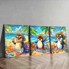 3pcs Penguins Holiday Colorful Painting Perfect Wall Art Set Canvas Framed 40x60cm - High Quality Print 100% Australian Made Wall Canvas Ready to Hang