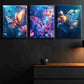 3pcs Glowing Butterfly with Flowers Perfect Wall Art Set Canvas Framed 40x60cm - High Quality Print 100% Australian Made Wall Canvas Ready to Hang