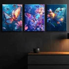 3pcs Glowing Butterfly with Flowers Perfect Wall Art Set Canvas Framed 40x60cm - High Quality Print 100% Australian Made Wall Canvas Ready to Hang