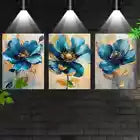 3pcs Elegant Blue And Gold Floral Wall Art Set Canvas Framed 40x60cm - High Quality Print 100% Australian Made Wall Canvas Ready to Hang