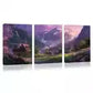 3pcs Purple Sky Town with Pink Floral & Mountain Wall Art Set Canvas Framed 40x60cm - High Quality Print 100% Australian Made Wall Canvas Ready to Hang