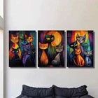 3pcs Abstract Cat Family Fantasy Colors Metal Print Ready to Hang Art